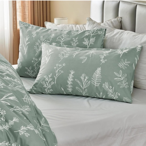 Duvet Cover Full Size, Reversible Floral Green Set Zipper 3 Pieces Botanical - Picture 3 of 5